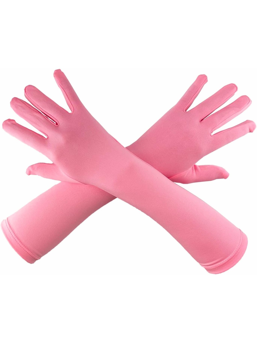 Unisex Pink Polyester Elbow Length 20s Stretchy Party Cosplay Costume Gloves
